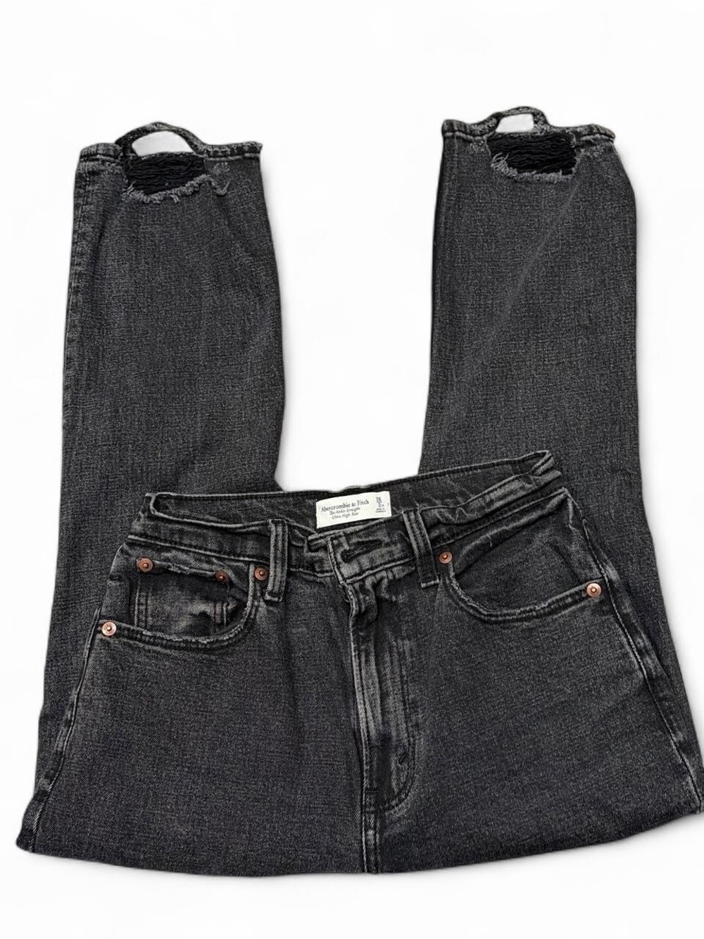 Abercrombie & Fitch Charcoal Black Washed High-Rise Ankle Jeans